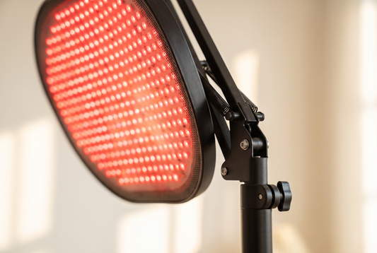 A close look at a Rubalume red light therapy panel and its LED array